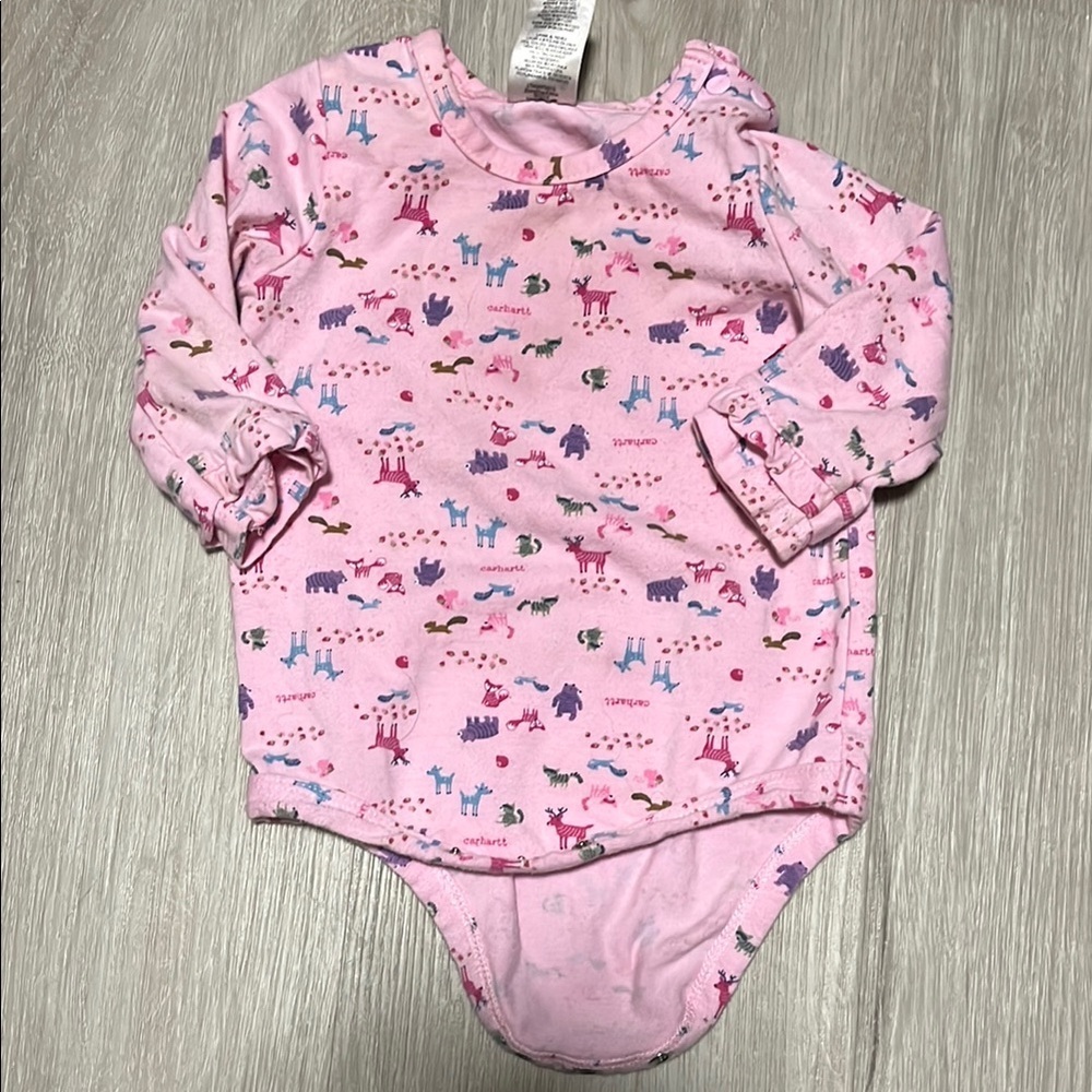 Pink Long‎ Sleeve Baby Bodysuit with Animal Print